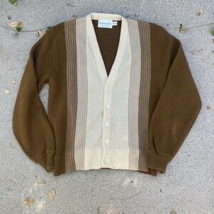 Vintage 60s Cedar Hill Cardigan Men's Brown Beige M/L Grunge Kurt Cobain Striped